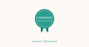 Teal rosette badge reading Compared: apps that share results
